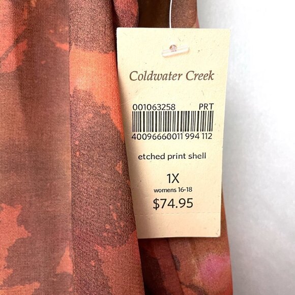 NEW Coldwater Creek Women's Shell Brown Pink Print Sleeveless Top size 1X - Picture 7 of 9